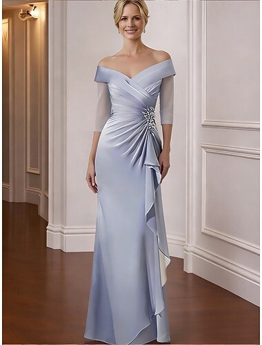  A-Lijn Moeder van de Bruid Jurk Elegante V-Hals Vloerlengte Chiffon Kant Lange Mouw met Cascading Rimpels