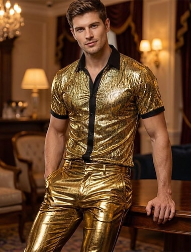  Retró Korong 1980-as évek Blúz / Ing Diszkó Jelmez Férfi Farsangi jelmez Mindszentek napja Farsang Álarcos mulatság Teljesítmény Esemény / Buli Színpad Felnőttek Ing Tavaszi nyár