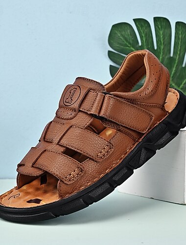  sandali da uomo con cinturino in velcro in similpelle, traspiranti e regolabili per le vacanze estive, le giornate in spiaggia e l'abbigliamento casual rilassato
