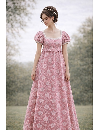  Retro Středověké Renesanční Na zem Šaty Plesové Šaty inspirované Regency Nabíraný / Balonový Žakár Květinový Maškarní kostým Dámské předvečer Všech svatých Karneval Maturitní ples Svatební Plesov