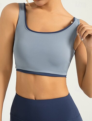  Mulheres Sustentação Média Regata com Bojo Sutiã de corrida Delgado Good Top Acolchoado Academia Exercício Corrida Secagem Rápida Leve Elástico Preto Branco Azul Cor Sólida