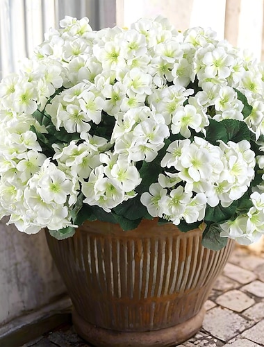  6 künstliche Geranien für den Außenbereich, Seidengeranien, UV-beständige Gartenpflanzen, künstliche Blumen für Zuhause, Küche, Tischdekoration