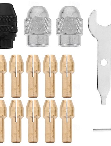  16-delige koperen spantangset voor slijpmachines met 2 moeren, 1 spantang (inch) en 2 sleutels voor accessoires voor snoerloos roterend gereedschap en onderdelen voor boormachines.