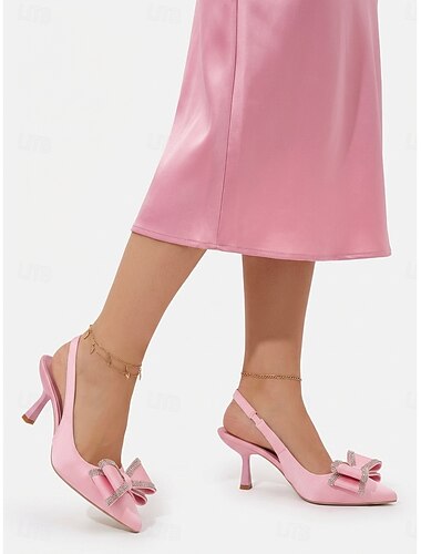  Tocuri verzi cu slingback și fundă cu strasuri pentru femei - pantofi eleganți cu vârful ascuțit pentru întâlniri zilnice, petreceri și ocazii formale