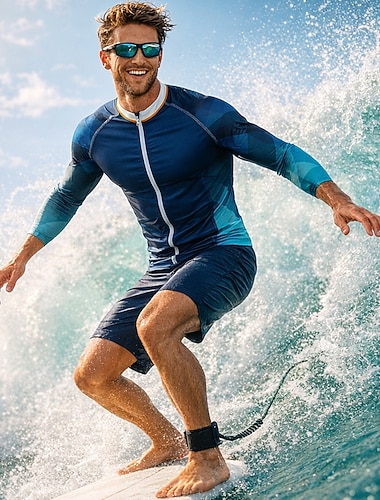  Miesten Normaali Ihottumissuoja Uimapaita Geometrinen Kaltevuus UPF50+ UV suoja Nopea kuivuminen Pitkähihainen Uima-asut Rash guard -suojapaita Lainelautailu Melonta Hiekkaranta Kesä