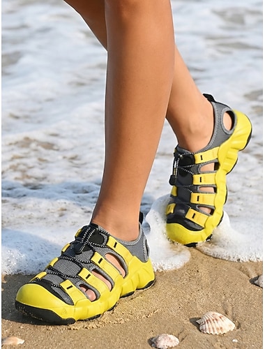  Sandales de sport jaunes pour femmes, idéales pour l'extérieur : respirantes, à séchage rapide, avec semelle antidérapante légère. Chaussures aquatiques décontractées parfaites pour la plage, la