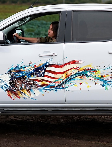  2 stk. store amerikansk flaggørn-bildekaler, kunstnerisk vinylklistremerke med malingssprut til lastebilsidedør, patriotisk usa-ørngrafikk til pickup/SUV-kjøretøy, vanntett, værbestandig bildekorasjon