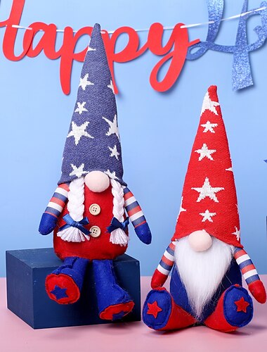  2 pakker 250 års uavhengighetsdag stripete pentagram dverg ansiktsløs dukke Rudolf figur ornament