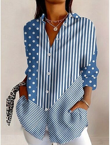 Dames Overhemd Blouse Lapwerk Knop Afdrukken Grafisch Geometrisch Ruitjes Vintage Tropisch Dagelijks Lange mouw Overhemdkraag Lange tops Dagelijks blauw Blozend Roze Licht Paars Zomer Lente