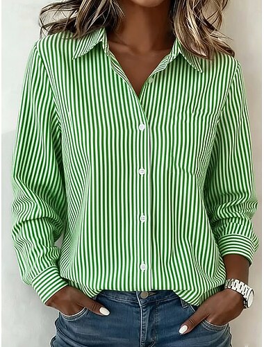  Dame Skjorte Bluse Patchwork Knapper Trykt mønster Grafisk Geometrisk Ternet Årgang Tropisk Daglig Langærmet Krave Lange toppe Daglig Blå Grøn Sommer Forår