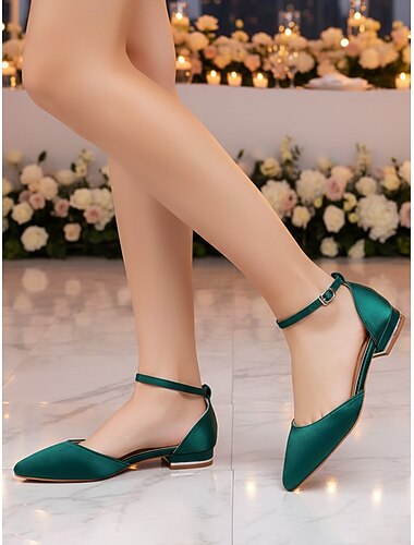  Smaragdgroene pumps met enkelbandje en lage hak voor dames – elegante bruidsmeisjesschoenen voor stadsbruiloften