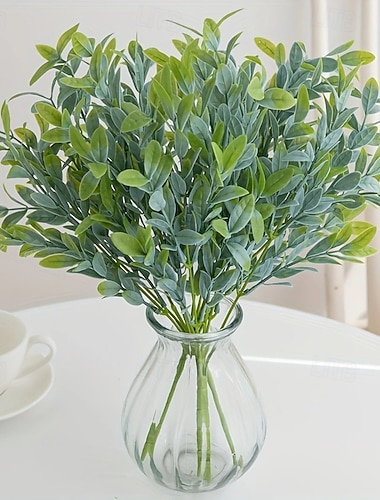  Conjunto de 6 plantas artificiais de dinheiro-em-penca, folhagem falsa, planta de plástico em vaso, planta artificial de interior em estilo europeu para decoração de casa. & mostrar