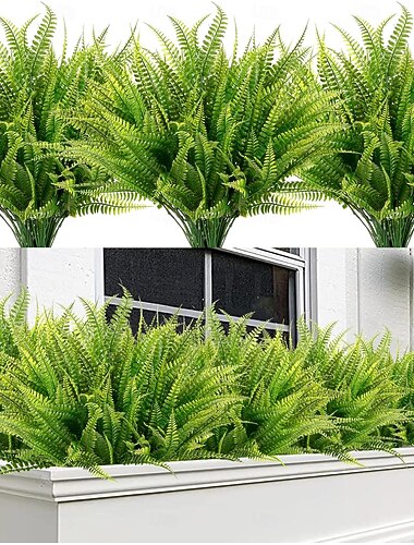  20 bunter kunstige Bostonbregneplanter UV-bestandige naturtro falske busker utendørs grønne planter imiterte plastplanter til hjem og hage innendørs utendørs dekor