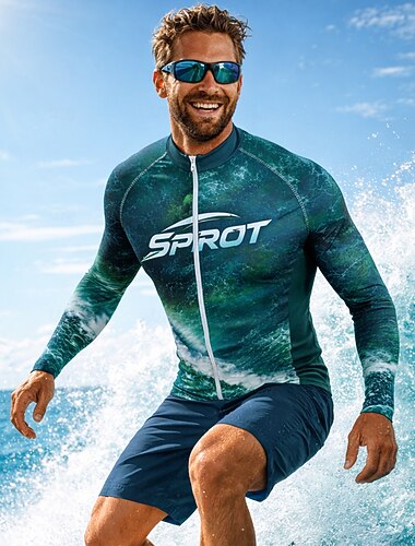  Voor heren Medium Uitslagbescherming Zwemshirt Geometrisch Verloop UPF50+ UV-Bescherming Sneldrogend Lange mouw Zwemkleding Uitslagbescherming Surfen Kanoën Strand Zomer