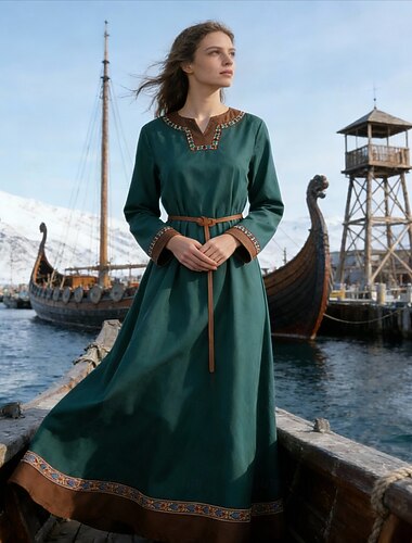  Medievale Rinascimento Vestito Cintura in Vita Tunica Vichingo Costume Per donna Celtico Vichingo Halloween Carnevale Performance LARP Fiera Rinascimentale Adulti Vestito Cintura