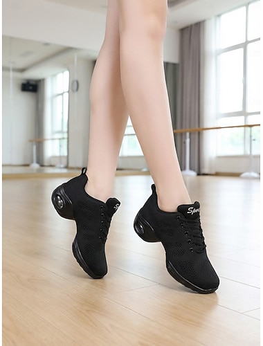  Baskets de danse violettes en mesh pour femmes, semelle à coussin d'air, style athlétique léger pour la danse, le fitness et le jazz. &formation en danse moderne