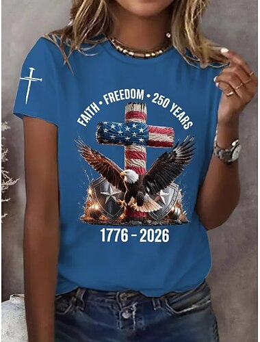  Giorno dell'Indipendenza Americana Per donna Maglietta Stampato Grafico Lettera Bandiera Americana Elegante Classico Casual Manica Corta Girocollo Top Regolari Quotidiano Blu Nero Bianco Rosso Estate