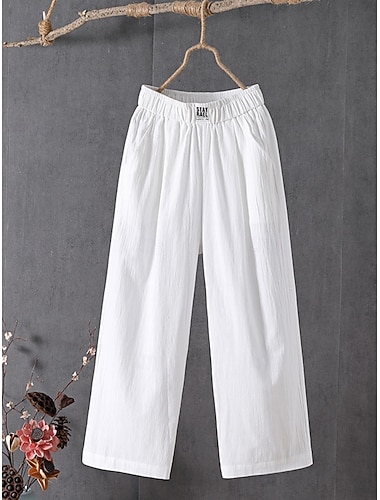  Dame Linbukser i bomull Bukser Uformelle bukser Sommerbukser Ferie Mote Gatemote Ankel-lengde Høy Midje عادي Lomme Elastisk midje Pusteevne Bekvem Uelastisk Daglig Feriereise Gate Svart Hvit Rød Grønn