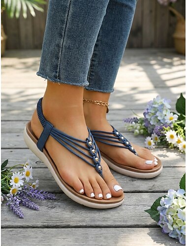  Damessandalen met bandjes en een gewatteerd voetbed, elastische platte sandalen met hielband, een casual zomerse comfortabele stijl voor dames, ideaal om te wandelen, op vakantie te gaan, naar het
