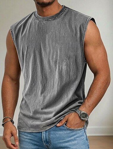  Homme Débardeur Sous-Vêtements T-shirt sans manches Sans manches Col ras du cou Été Printemps Uni Mode Classique Occasionnel Teinture en vêtement Pur Occasionnel Rue Sports Kaki clair Noir Vert