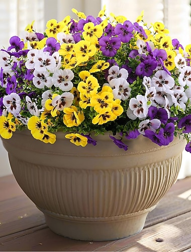  24 nippua teko-orvokkikukkia ulkokäyttöön, teko-silkkiorvokki kevätkukkia ulkokäyttöön istutusastioihin, etuovelle, kuistille, pihalle, terassille, ikkunalaatikkoon, kodin sisustukseen (violetti,