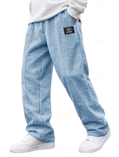  Herren Leinenhosen Hose Sommerhose Freizeithose Kordelzug Elastischer Bund Gerader Schnitt Einfach Komfort Atmungsaktiv Volle Länge Lässig Täglich Outdoor Mode Klassicher Stil Schwarz Weiß Unelastisch