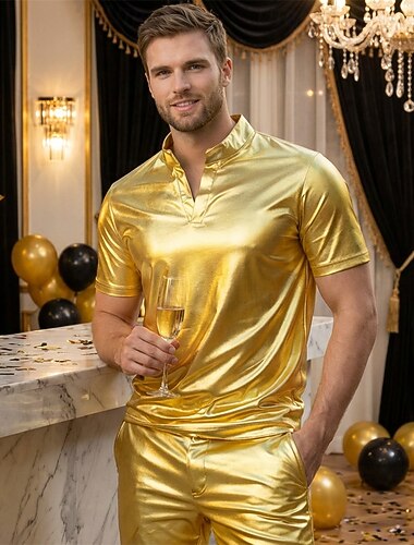  Disco Anni '80 Metallico Lucido Mascherata Disco Costume Per uomo Costume di Carnevale Mascherata Festa / Sera Addio al Nubilato Parata dell'Orgoglio Adulti Top