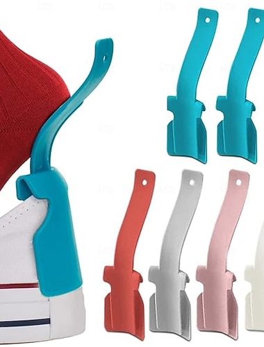  6-teiliger, tragbarer Schuhanzieher mit kurzem Griff – ideal zum einfachen An- und Ausziehen von Schuhen. Aus Kunststoff, für Damen und Herren.