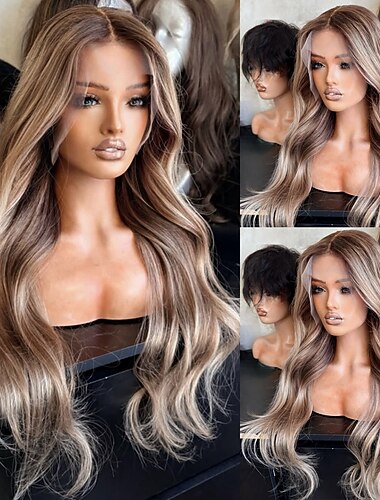 人毛 5x5の閉鎖 13x4レースフロント かつら ミドル部 ブラジリアンヘア ウェーブ ブロンド ライトブラウン マルチカラー かつら 150％ 180％ 髪の毛の密度 ベビーヘアで オンブレヘア 100% バージン グルーレス 用途 女性 ロング 人毛レースウィッグ
