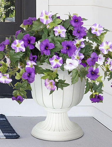  2 künstliche Blumen für die Außendekoration, künstliche Frühlingspetunien aus Seide, UV-beständig und farbecht, für Zuhause, Garten, Balkon, Hof, Veranda – realistische Innendekoration