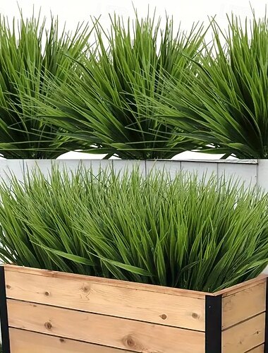  12 fasci di erba artificiale primaverile, piante verdi finte a 7 forcelle, steli di erba finta per pareti vegetali, giardino, casa &decorazione dell'evento