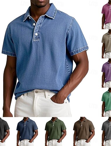  Per uomo Camicia Camicia popover Camicia Estiva Camicia casual Camicia lavata con acido Blu Rosa chiaro Nero Verde chiaro Blu marino scuro Manica Corta Semplice Colletto Polo All'aperto Lavoro