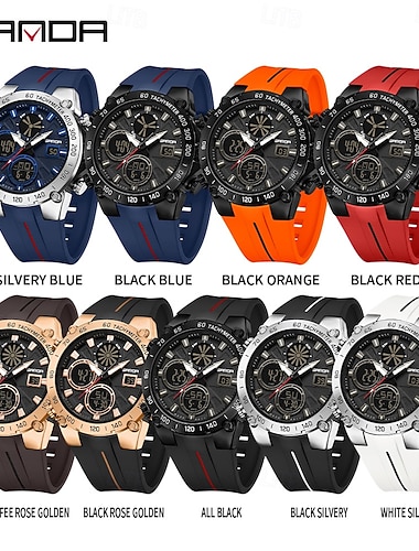  SANDA Herren Digitaluhr Minimalistisch Retro Vintage Luxus Sport leuchtend Stopuhr Wecker Countdown Silikongel Beobachten