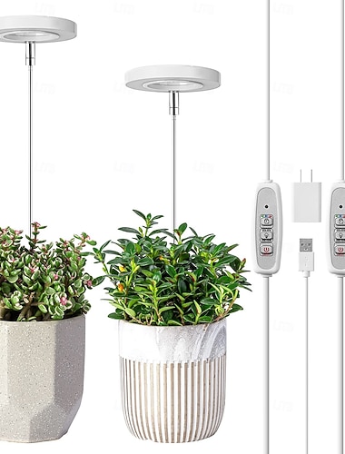  Lot de 4 lampes de croissance LED réglables pour plantes, anneau d'ange, rouge &Lampe à spectre complet bleu, minuterie 3/9/12 h, 3 niveaux d'intensité, hauteur réglable de 17 à 63 cm, alimentation