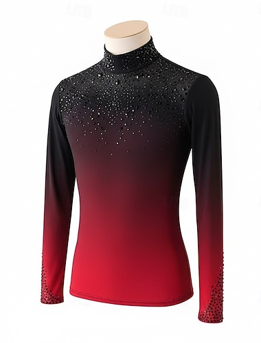  Kunstschaatstopje Voor heren Schaatsen Tops Zwart / rood Lapwerk Hoge Elasticiteit Opleiding Wedstrijd Kunstschaatskleding Klassiek Kristal / Bergkristal Lange mouw Schaatsen Kunstschaatsen