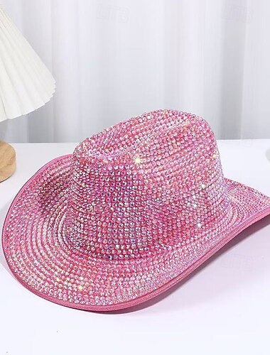  Cappello da cowboy con strass verde neon per donna, cappello da cowgirl spaziale scintillante con cristalli scintillanti, cappello da festa in discoteca per festival musicali, addii al nubilato,