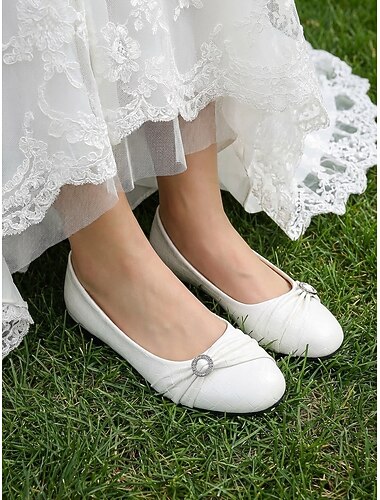  Women's Ivory Comfort Flat Shoes with Rhinestone Detail, Elegant Bridal Flats for Senior Brides at Outdoor Garden Weddings