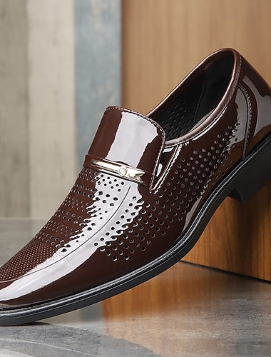  Perforerte pene loafers i kunstskinn for menn med blank overflate, stilige slip-on-sko for formelle arrangementer og kveldsarrangementer