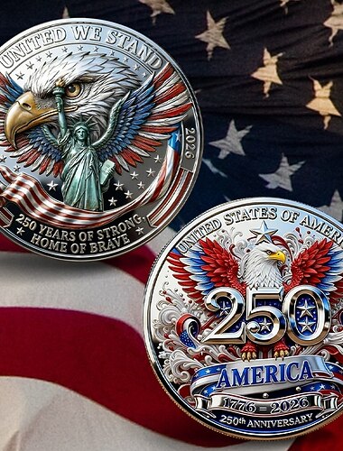  250-årsjubileumsmynt 1776–2026 amerikansk patriotisk ørn, frihetsutfordringsmynt, forent står vi 250 år med frihet, samlergave, suvenir