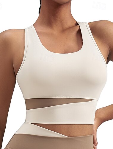  Mulheres Sustentação Média Regata com Bojo Sutiã de corrida Delgado Good Top Acolchoado Academia Exercício Corrida Leve Elástico Respirável Preto Branco Amarelo Retalhos