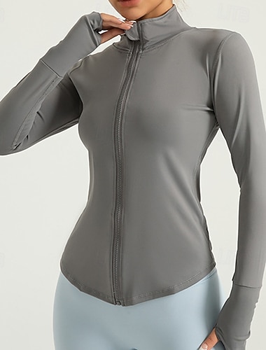  Damskie Solidne kolory Běžecká bunda Kurtka Outdoorowa Kurtka sportowa Lato Wiosna Jesień Pełny zameczek Szczupła Długi rękaw Szybkie wysychanie Lekki Elastyczny Oddychający Siłownia Bieganie