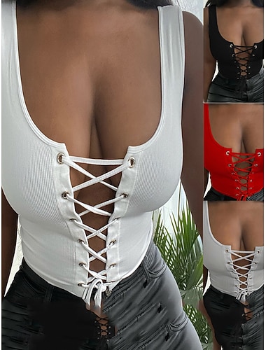  Damen Bluse Ausgehöhlt Einfach Stilvoll Sexy Ärmellos Rundausschnitt Normale Oberteile Täglich Ferien Ausgehen Blau Schwarz Weiß Wein Rote Sommer Frühling