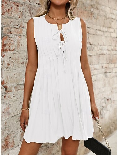  Damen Minikleid Weißes Kleid Mode Modern Outdoor Urlaub Ausgehen Normale Passform Einfach Ärmellos V Ausschnitt Blau Schwarz Weiß Rote Sommer Frühling