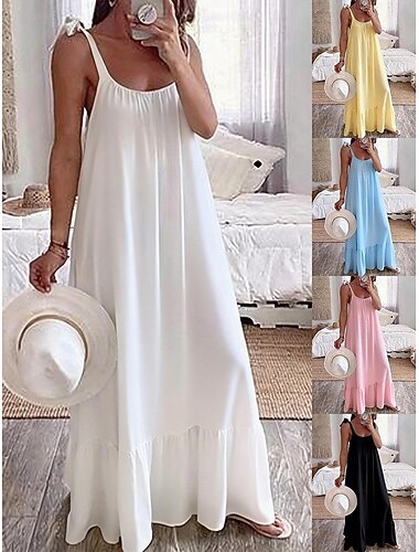  Dámské Maxi dlouhé šaty Volnočasové šaty Áčkové šaty Slip Dress Módní Základní Moderní Denní Plážové Dovolená Volný Bez vzoru Bez rukávů Popruhy Vodní modrá Černá Bílá Žlutá Léto