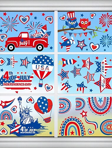  ٩ أوراق من ملصقات عيد الاستقلال، احتفالاً بالعيد الوطني في الولايات المتحدة، ملصقات ثابتة على شكل نسر، زينة نوافذ مراكز التسوق، ملصقات نوافذ