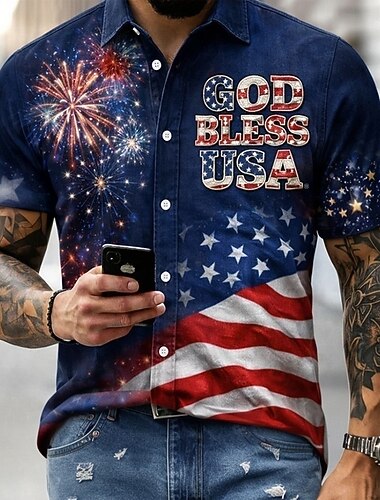  Homme 4 juillet, 250e anniversaire des États-Unis Statue de la Liberté Drapeau américain Chemise Chemise Western Chemise Boutonnée Manche Courte Patriotique Fête Été Printemps Col Rabattu Impression