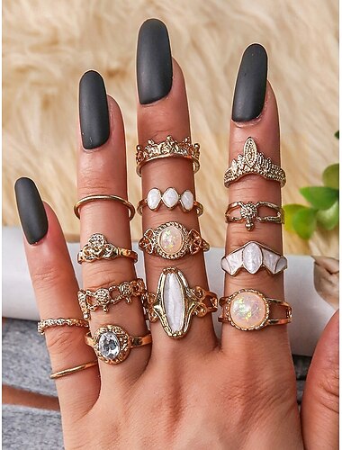  Sada dámských prstenů v bohémském stylu, náhrdelník a náušnice z vintage slitiny s tyrkysovými akcenty, retro etnické doplňky pro každodenní nošení, letní dovolenou, plážové párty a vánoční dárek.