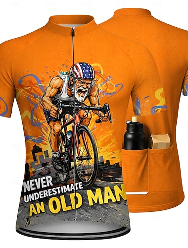  Masculino Camisa para Ciclismo Jersey em declive Nunca subestime um velho com uma bicicleta. Manga Curta Moto Camisa / Roupas Para Esporte Camiseta com 3 bolsos traseiros Resistente a UV Secagem