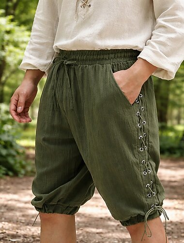  Middeleeuws Renaissance Broeken Piraat Ranger Veters Effen Kleur Kostuum Voor heren Piraat Halloween Carnaval Renaissance beurs LARP Volwassenen Short Alle seizoenen