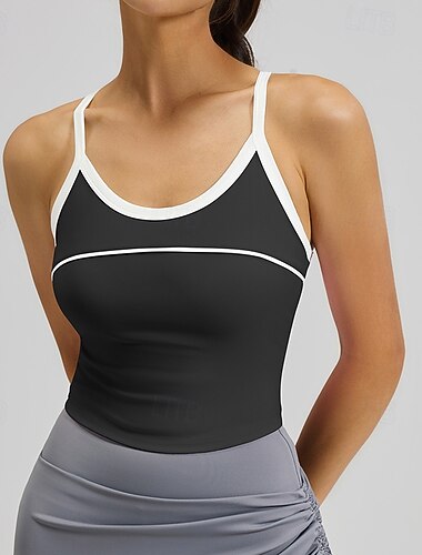  Damen Mittlere Unterstützung Gepolstertes Tank-Top Lauf-BH Schlank Oberteil Gepolstert Fitnessstudio Übung Laufen Leicht Stoßfest Elastisch Schwarz Weiß Rosa Patchwork